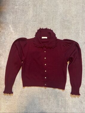 Ulla Johnson Ruffled Collar Cardigan Sweater - Burgundy